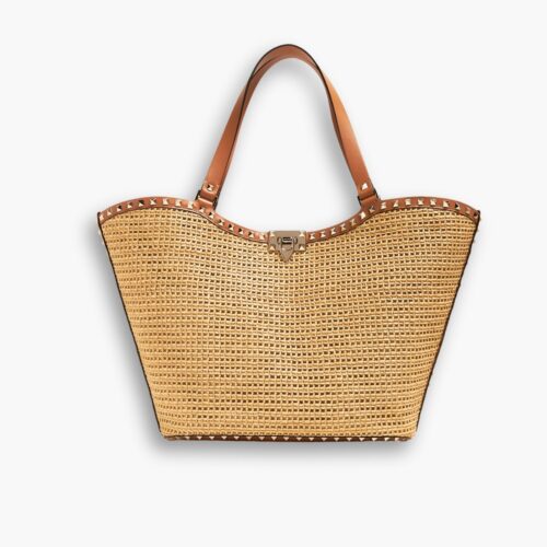 Valentino Garavani Rockstud Woven Raffia Tote Bag Natural 31cm 4W2B0N30MZI YHN