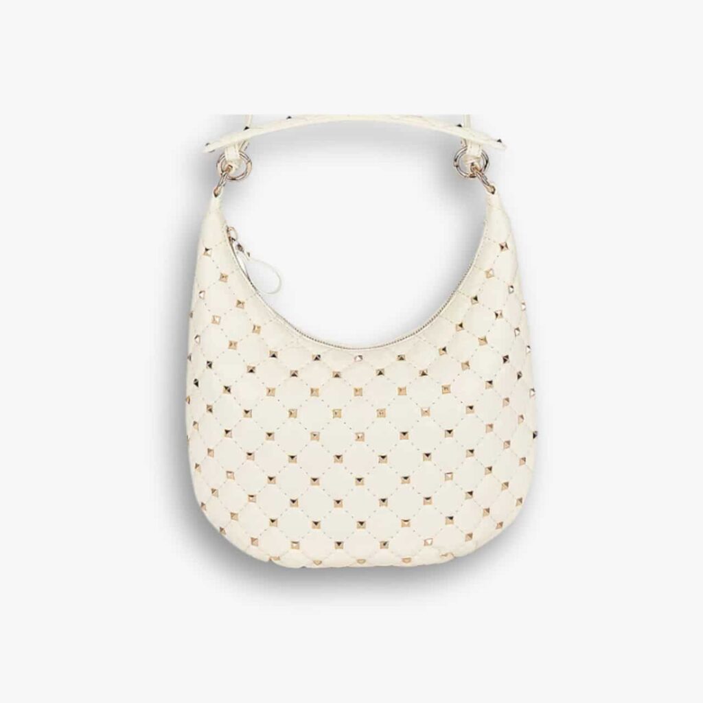 Valentino Rockstud Spike Leather Hobo Bag White 28cm
