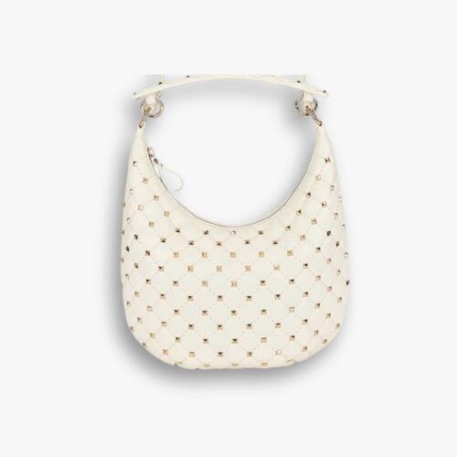 Valentino Rockstud Spike Leather Hobo Bag White 28cm
