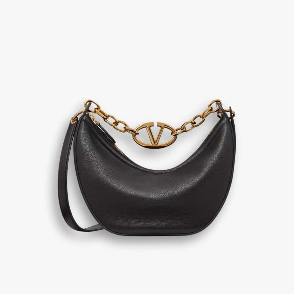 Valentino Small Vlogo Moon Hobo Bag With Chain Black 24cm