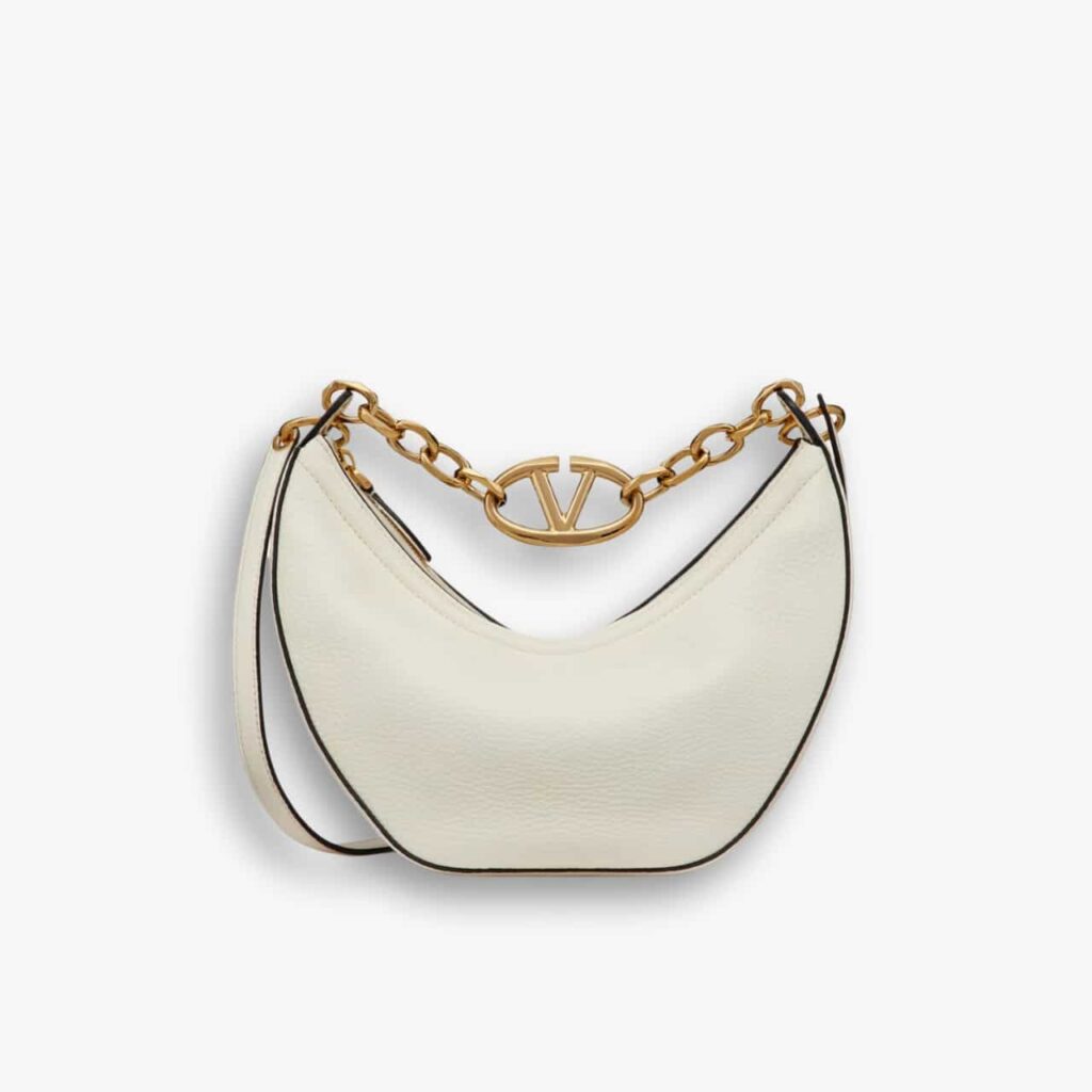 Valentino Small Vlogo Moon Hobo Bag With Chain White 24cm