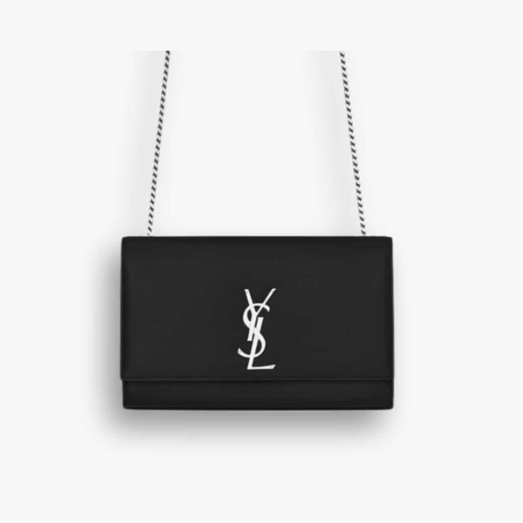 Saint Laurent Kate Medium In Grain De Poudre Mirror Effect Black 24cm