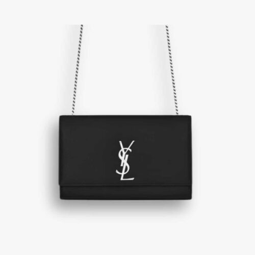 Saint Laurent Kate Medium In Grain De Poudre Mirror Effect Black 24cm