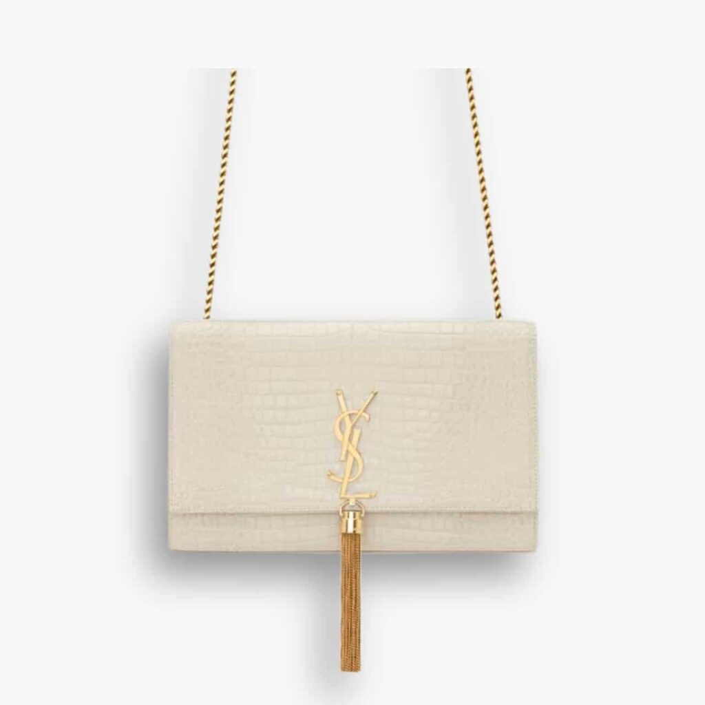 Saint Laurent Kate Medium Tassel In Crocodile White 24cm