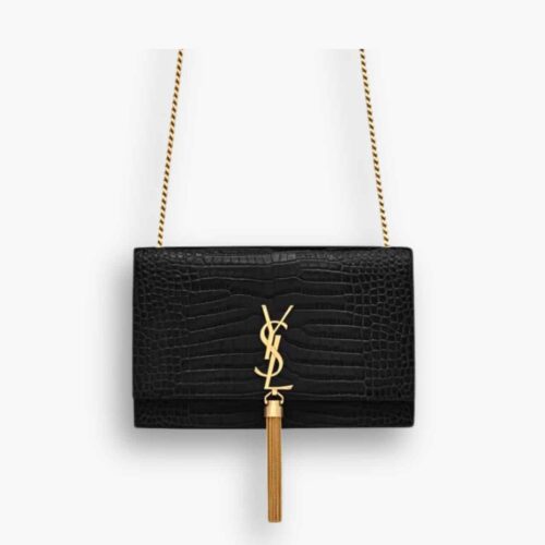 Saint Laurent Kate Medium Tassel In Crocodile Black 24cm