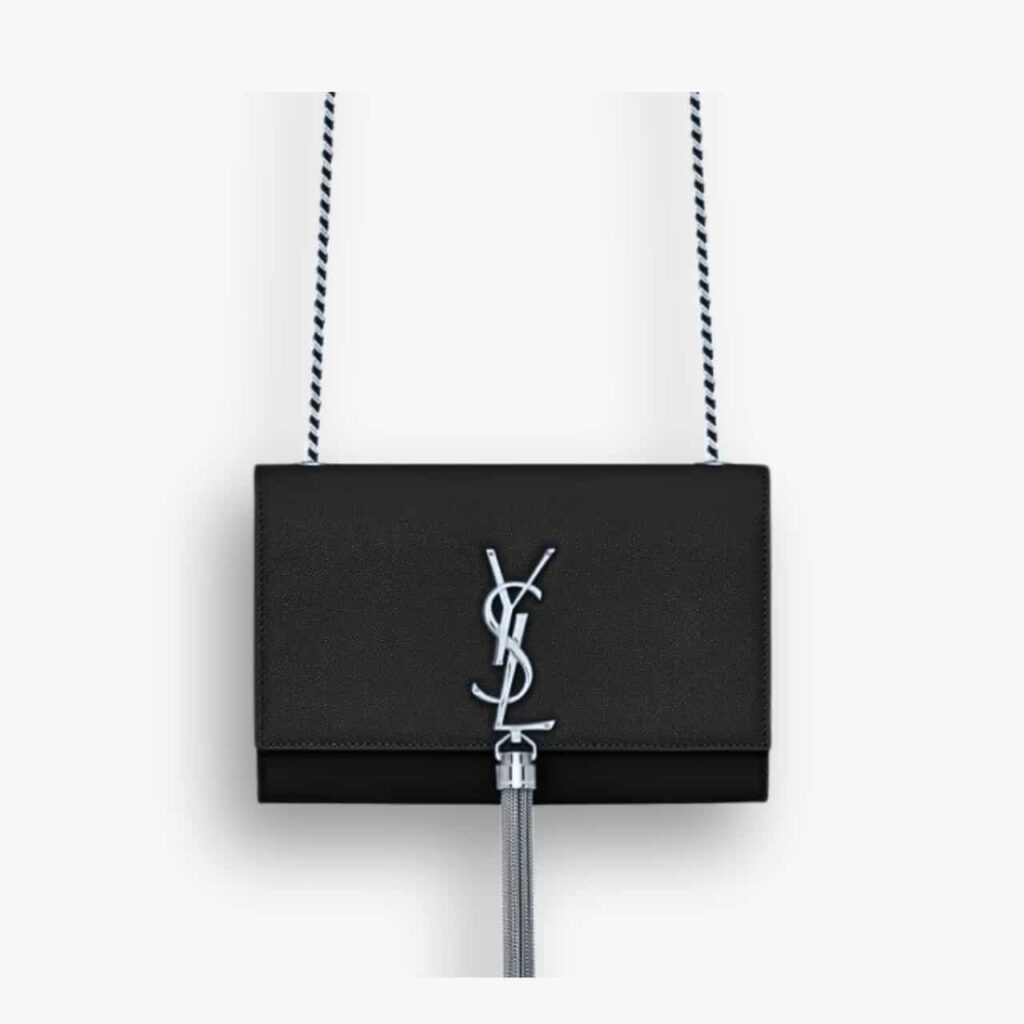 Saint Laurent Kate Small In Grain De Poudre Mirror Effect Black 20Cm