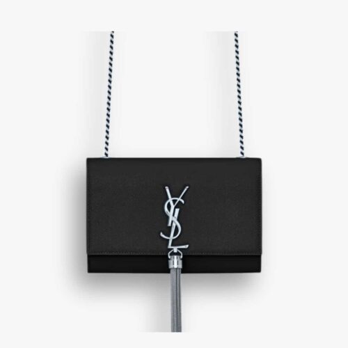 Saint Laurent Kate Small In Grain De Poudre Mirror Effect Black 20Cm