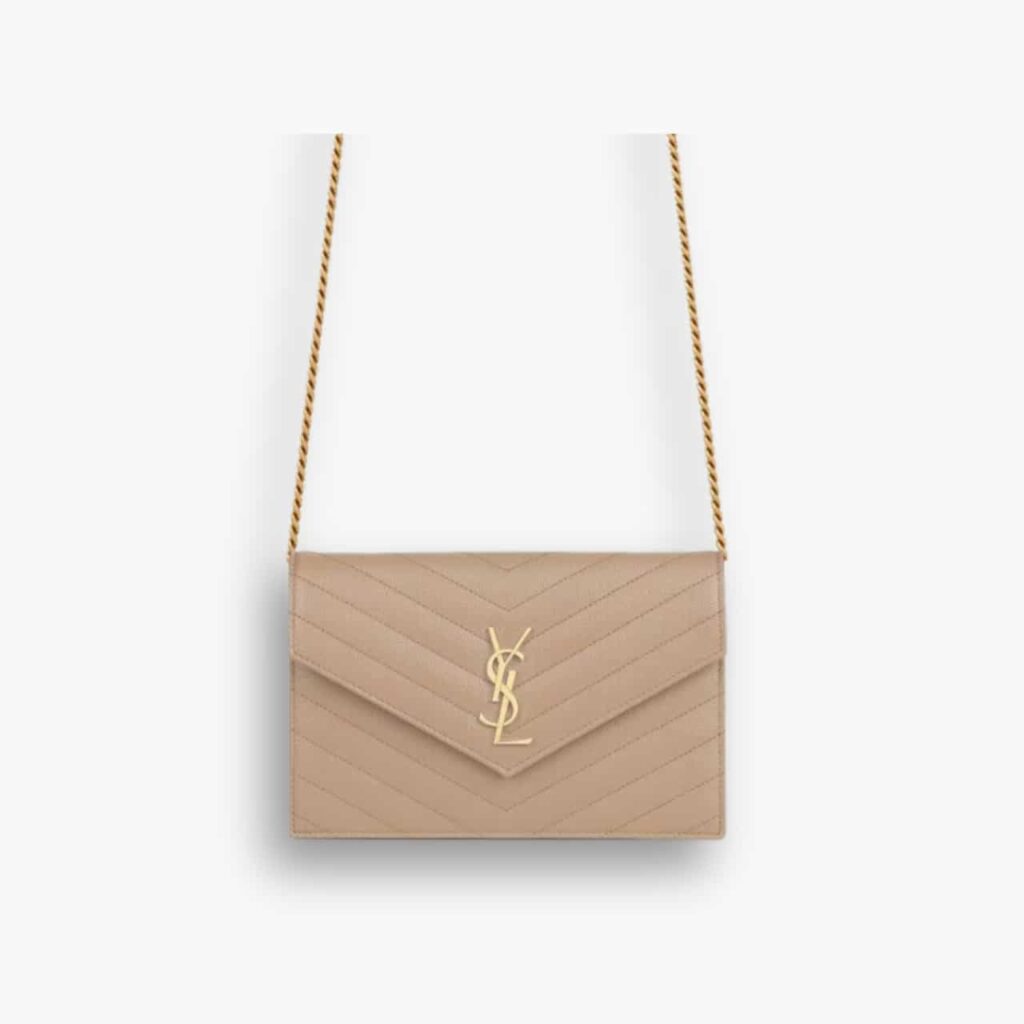Saint Laurent Cassandre Envelope Chain Wallet Dark Beige 20cm
