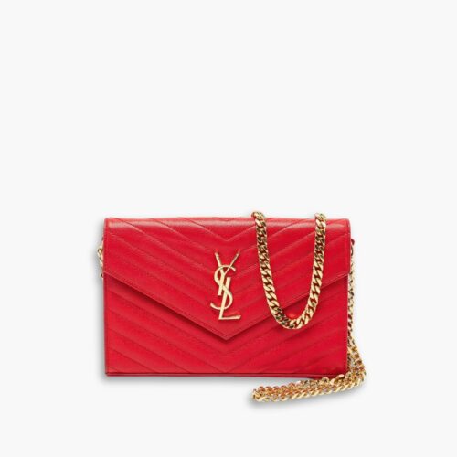 Saint Laurent Cassandre Envelope Chain Wallet Red 23cm 695108BOW016008