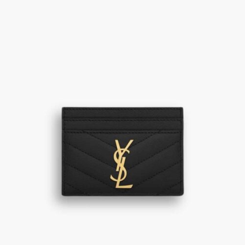 Saint Laurent Matelassé Card Case Black Gold Hardware 9cm