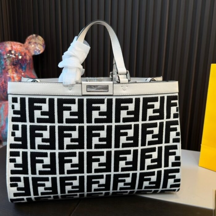 Fendi Peekaboo Bag FF Logo Black And White 40cm - Image 2