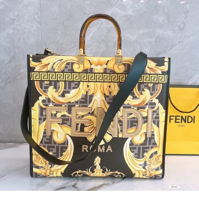 Fendi X Versace Fendace Sunshine Tote Gold Baroque & Ff Motif  35cm - Image 2
