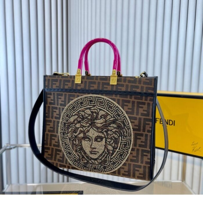 Fendi X Versace Fendace Sunshine Small Tote Bag FF Brown 35cm - Image 2