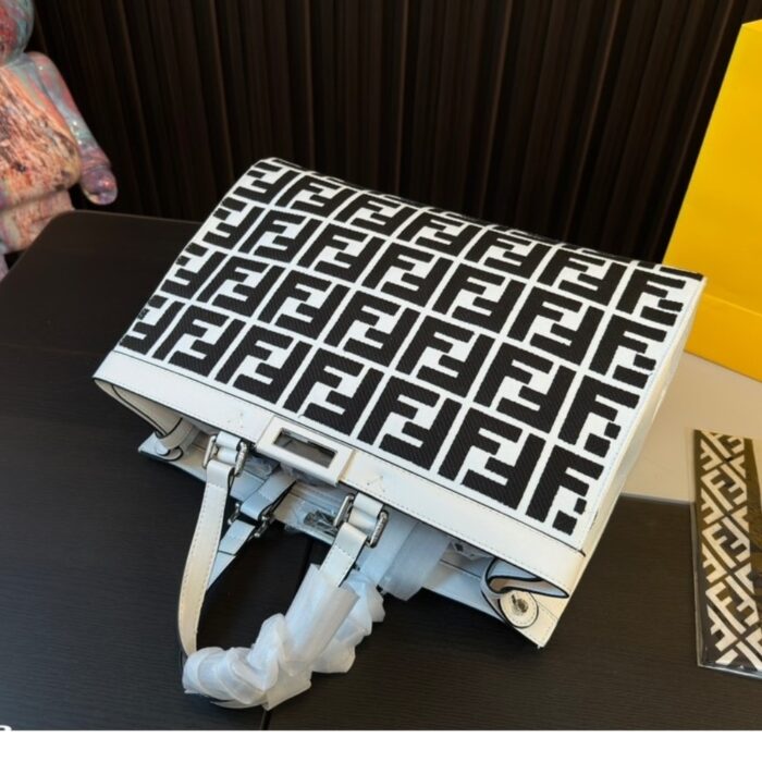 Fendi Peekaboo Bag FF Logo Black And White 40cm - Image 3