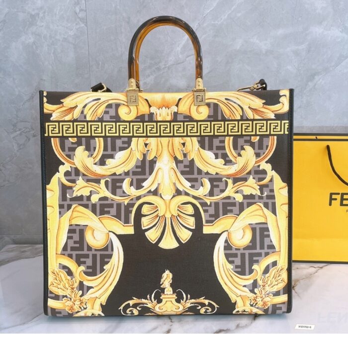 Fendi X Versace Fendace Sunshine Tote Gold Baroque & Ff Motif  35cm - Image 3
