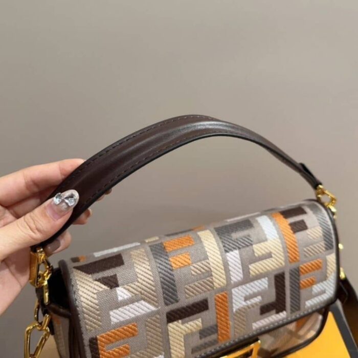 Fendi Baguette Multicolor Canvas Bag With FF Embroidery 25cm 8BR600ANH4F1MQL - Image 4