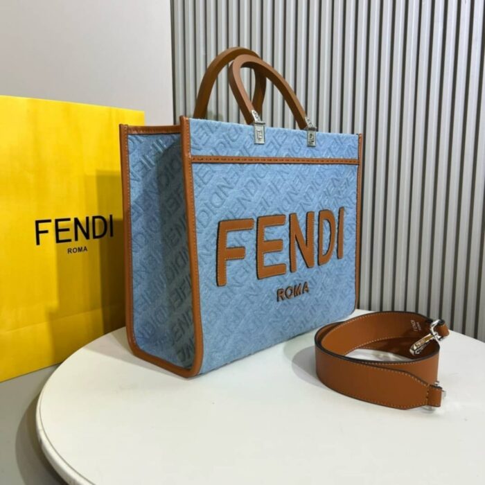 Fendi Sunshine Medium Bag Blue 35cm 8BH386AP4X - Image 4