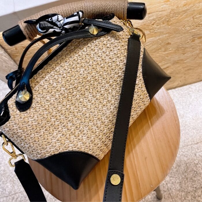 Fendi By The Way Straw Bag Beige And Black 25cm 8BL146AF2XF1E1I - Image 3