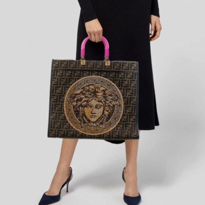 Fendi X Versace Fendace Sunshine Small Tote Bag FF Brown 35cm - Image 6