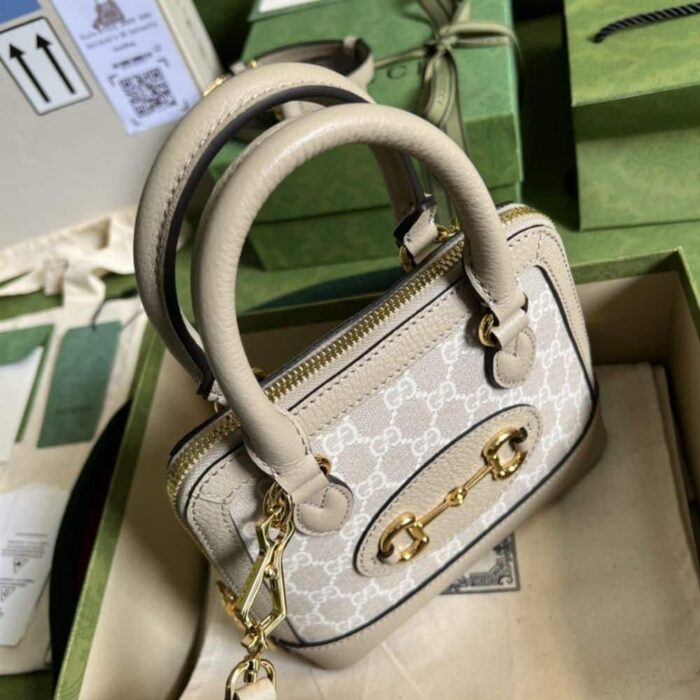 Gucci Horsebit 1955 Mini Bag Beige White 20cm 677212 UULAG 9682 - Image 5