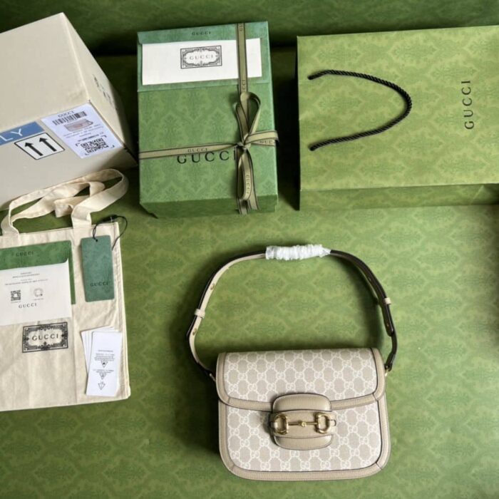 Gucci Horsebit 1955 Small Bag Beige White 25cm 602204 UULBG 9683 - Image 2