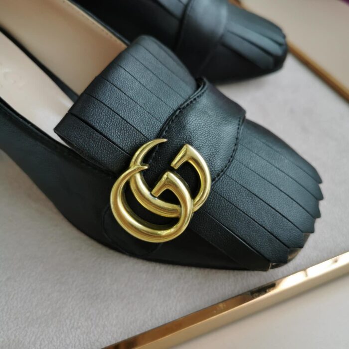Gucci Mid Heel Pump Leather Black 408208 C9D00 1000 - Image 8