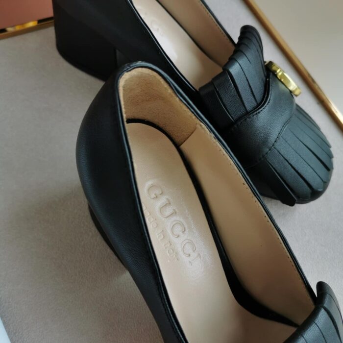 Gucci Mid Heel Pump Leather Black 408208 C9D00 1000 - Image 7