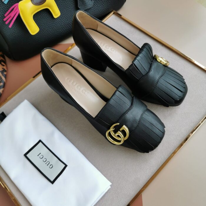 Gucci Mid Heel Pump Leather Black 408208 C9D00 1000 - Image 6