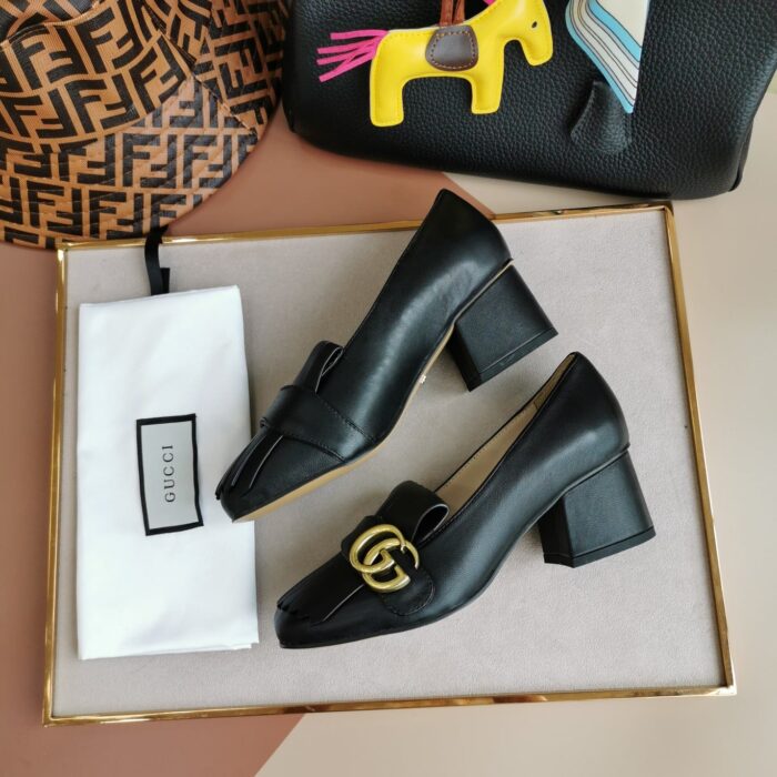 Gucci Mid Heel Pump Leather Black 408208 C9D00 1000 - Image 3