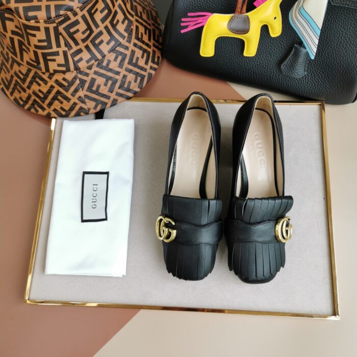Gucci Mid Heel Pump Leather Black 408208 C9D00 1000 - Image 2