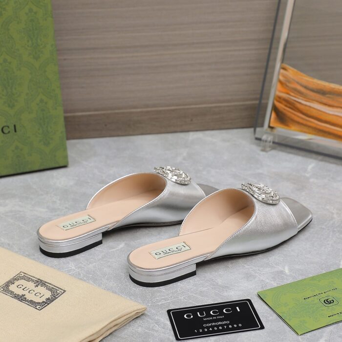 Gucci GG Crystal Slippers Silver - Image 3
