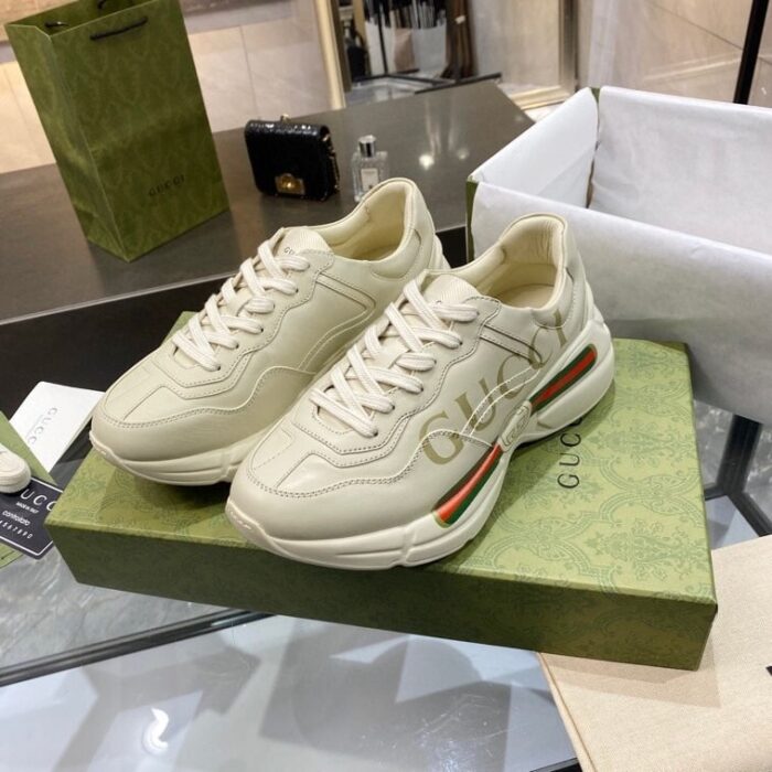 Gucci Women’s Rhyton Gucci Logo Leather Sneaker 528892 DRW00 9522 - Image 6