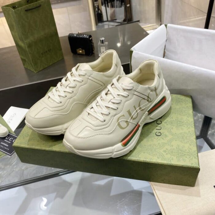Gucci Women’s Rhyton Gucci Logo Leather Sneaker 528892 DRW00 9522 - Image 2