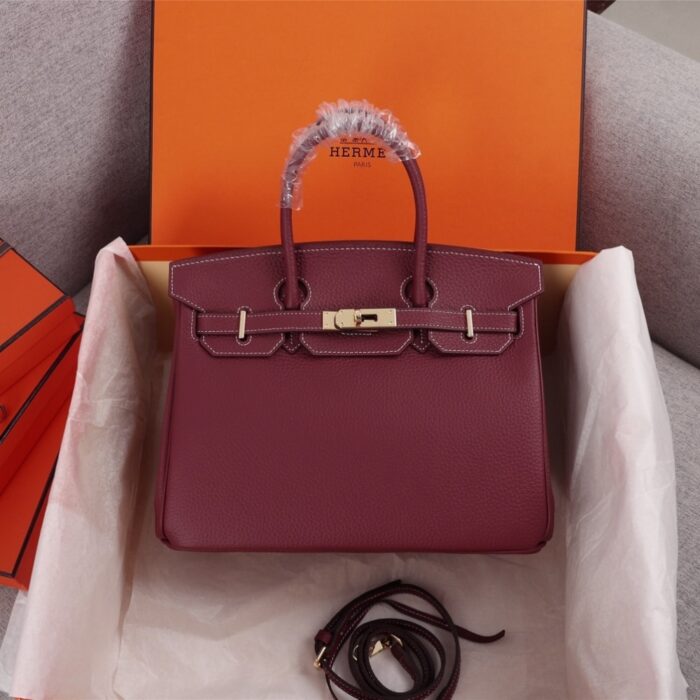 Hermes Birkin Togo Handbag Burgundy 25cm - Image 2