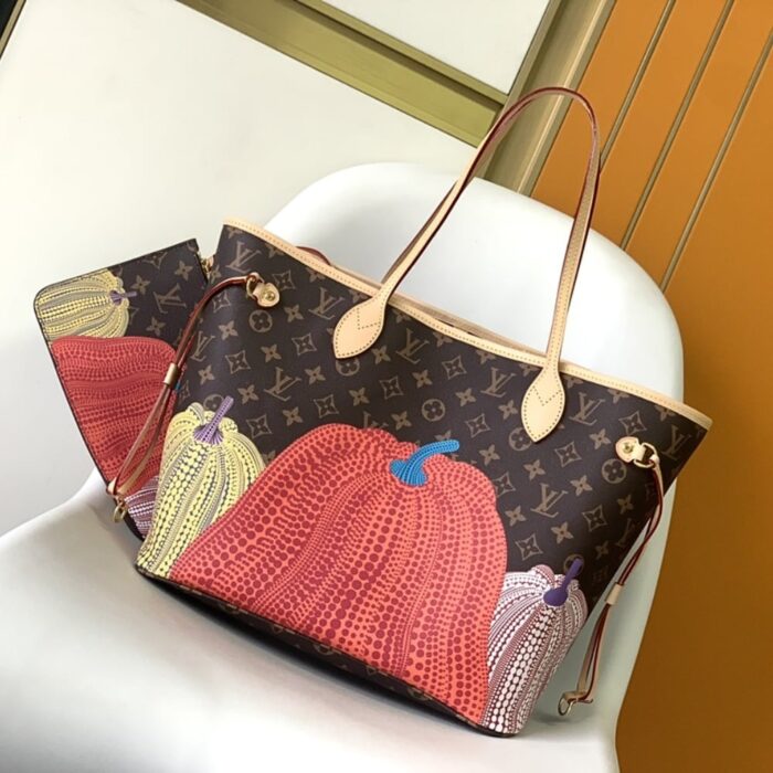 Louis Vuitton X YK Neverfull MM Monogram Kusama Pumpkin 31cm M46468 - Image 8
