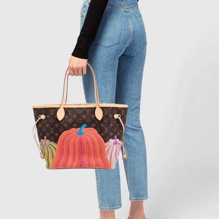 Louis Vuitton X YK Neverfull MM Monogram Kusama Pumpkin 31cm M46468 - Image 9