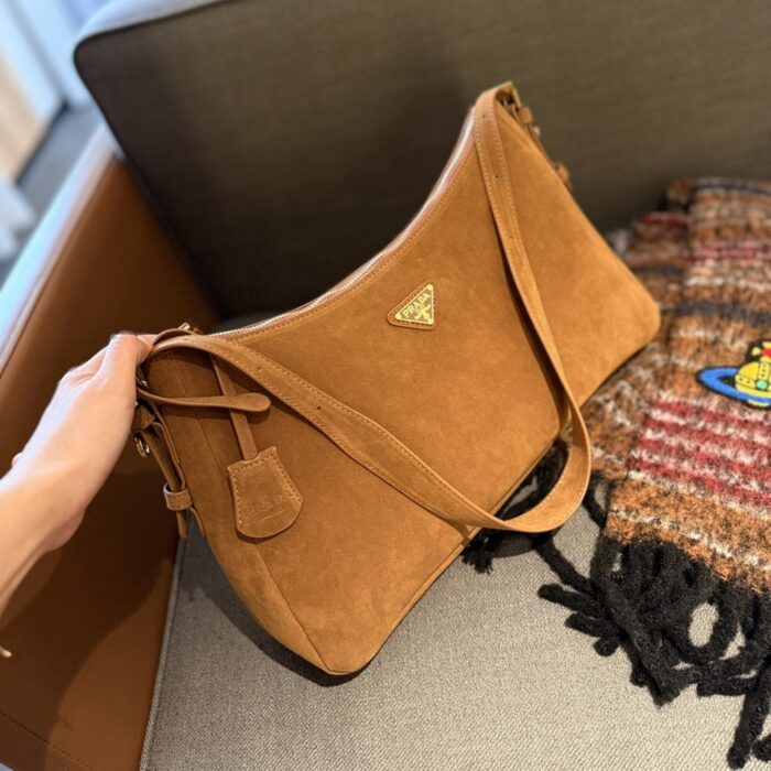 Prada Aimée Suede Shoulder Bag Cinnamon 39cm - Image 2