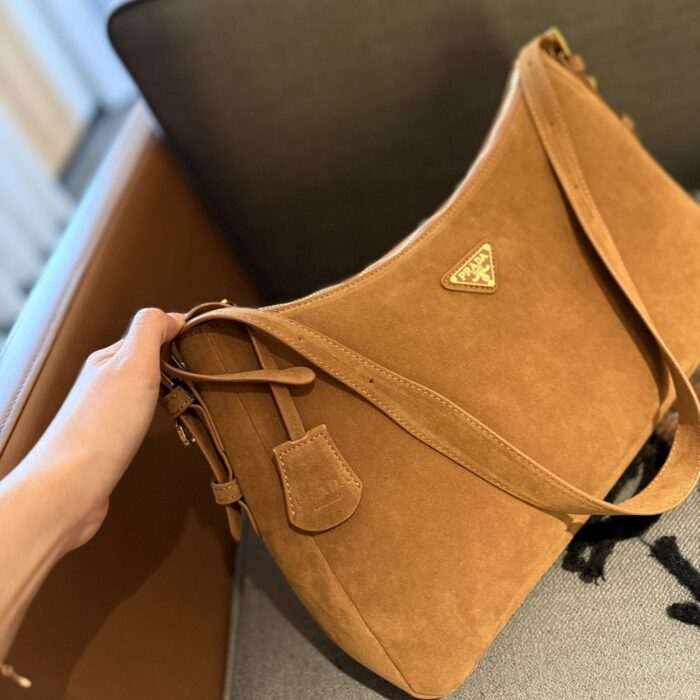 Prada Aimée Suede Shoulder Bag Cinnamon 39cm - Image 6