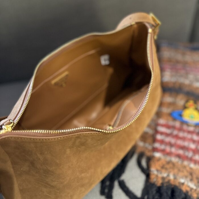 Prada Aimée Suede Shoulder Bag Cinnamon 39cm - Image 7