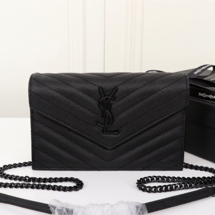 Saint Laurent Cassandre Envelope Chain Wallet Black Metal 20Cm - Image 2