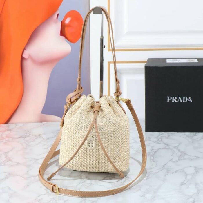 Prada Crochet Bucket Bag Beige 24cm 1BE068 2M2T F0018 V OUO - Image 2