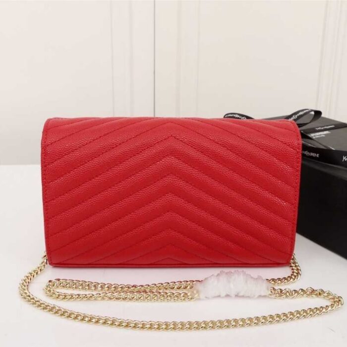 Saint Laurent Cassandre Envelope Chain Wallet Red 23cm 695108BOW016008 - Image 3