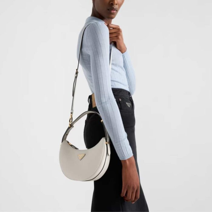 Prada Arqué Leather Shoulder Bag White 23cm 1BC194 ASK F0PG7 V OOO - Image 4
