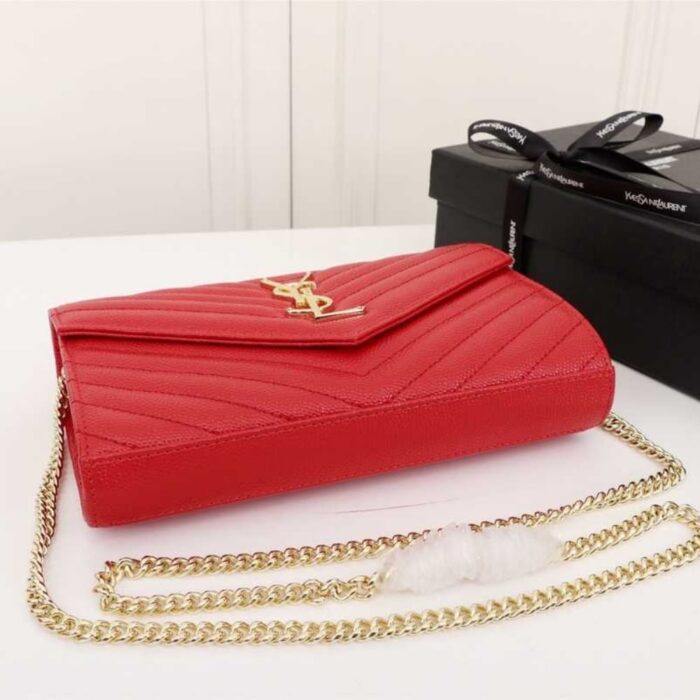 Saint Laurent Cassandre Envelope Chain Wallet Red 23cm 695108BOW016008 - Image 4