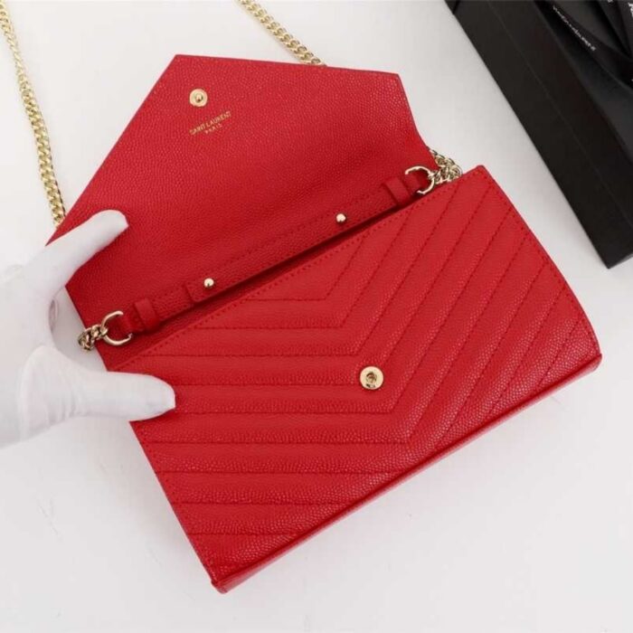 Saint Laurent Cassandre Envelope Chain Wallet Red 23cm 695108BOW016008 - Image 6