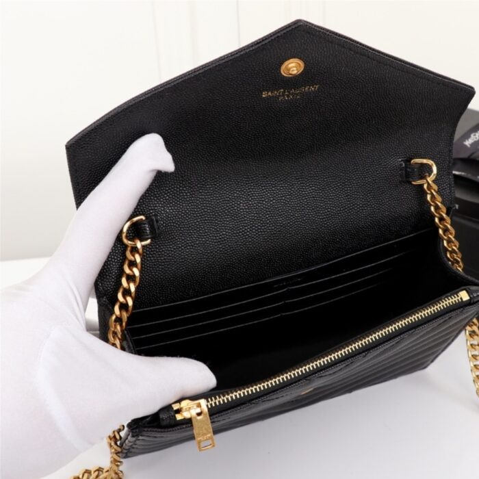Saint Laurent Cassandre Envelope Chain Wallet Black 20cm - Image 3