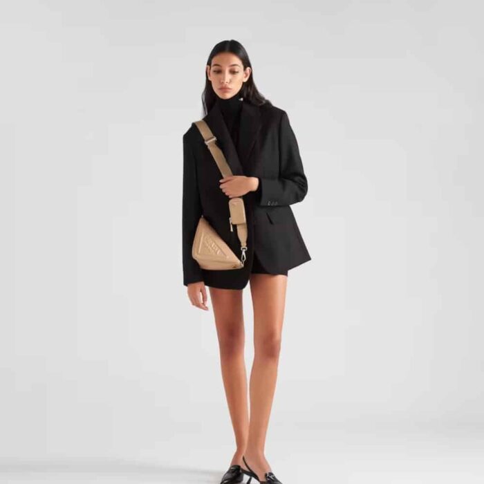 Prada Triangle Leather Shoulder Bag Sand Beige 27cm - Image 5