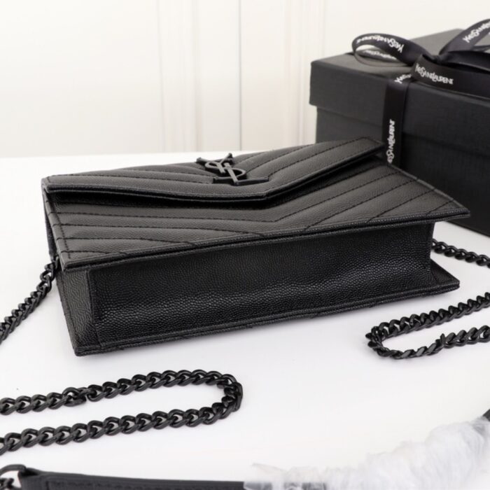 Saint Laurent Cassandre Envelope Chain Wallet Black Metal 20Cm - Image 7
