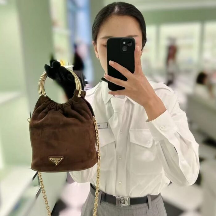 Prada Suede Mini Bag Cocoa Brown 19cm - Image 8