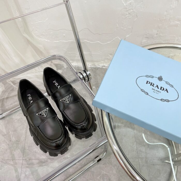Prada Monolith Brushed Leather Loafers In Black 2DE129B4LF0002 - Image 6